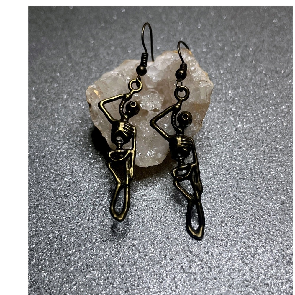 Bronze Skeleton Dangle Earrings-Punk Halloween Gothic Alternative Jewelry -New